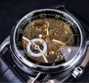 Forsining Hollow Gravura Esqueleto Casual Designer Black Golden Case Engrenagem Relógios Homens de Luxo Top Marca Automática Relógios