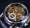 Forsining Hollow Engraving Skeleton Casual Designer Black Golden Case Gear Bezel Watches Men Luxury Top Brand Automatic Watches2432