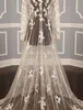2017 Niestandardowe kurtki ślubne koronkowe seksowna iluzja aplikacja kości słoniowej Tiul z długim rękawem luksusowa 3 -metrowa kurtka ślubna 8030665
