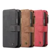 Caseme Wallet Fodral Split Leather Zipper Bag Multi Slot Magnet Skal för iPhone 12 11 Pro XS Max XR 8 7 6 Plus Samsung S21 S20 Ultra Not20