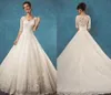 Pół długie rękawy koronkowe sukienki ślubne na pannę Młodą 2024 z aplikacjami V szyi dwurogowa butelka plus rozmiar