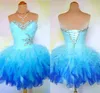 Organza puffy short prom jurken lieverd kralen ruches geplooide veter sweet 16 ball jurk homecoming jurken echte foto's