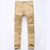 Moda 2016 Hot Stretch Slim Fit Proste Spodnie Plisowane Runway Biker Jeans Mężczyźni Biały / Khaki / Czarny / Szary / Blue Bottoms Mens 28-38