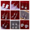 High grade women's gemstone sterling silver plated earring mixed style EME25,wholesale fashion 925 silver plate Dangle Chandelier earrings