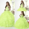 Green Princess Girl's Pageant Dress Good Quality Organza Beaded Party Cupcake Flower Girl Pretty Dress For Little Kid