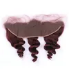 Vague Lâche # 99J Vin Rouge Brésilien Tissage de Cheveux Humains avec Dentelle Frontale 4Pcs Lot Vierge Bourgogne Cheveux 3Bundles avec 13x4 Fermeture de Dentelle Complète