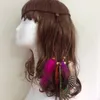 Kobiety dziewczyna zamszowa skórzana opaska czeski boho pawie pióro pleciony łańcuszek gumka do włosów opaska na głowę Hippie Hairband Wrap