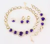 New Design Gold Plated Jewelry Blue Zircon Necklace Bracelet Earrings Ring Jewelry Sets Women Dinner Party Jewelry Set