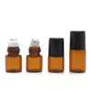 1 2 3 5 10ML Essential Oil Glass Roller Bottles Mini Tiny Refillable Empty Aromatherapy Perfume Liquid Amber Glass Roll On Bottle Vials Metal Rollerball