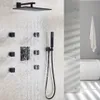 무광택 프로스트 브로트 검은 욕실 샤워 수도꼭지 세트 현대 12 인치 레인 샤워 헤드 온도 조절 샤워 믹서 밸브