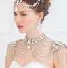 Designer Wedding Bridal Jewelry Set Silver Crystal Rhinestone Shoulder Body Chain Necklace Wrap Earrings Set Women Prom Dress Accessories