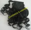 Brasilianska Curly Wavy Drawstring Ponytails Mänskliga hårförlängning 1B Klipp 100-140g Remy Pony Tail Hair Piece