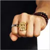 Men Jesus Head Ring Fashion 18K Gold Plated Hip Hop Stainless Steel Gold Ring Men Cross Rings295d