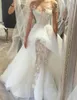 Zuhair Murad Abiti da sposa a sirena Illusion Pizzo Maniche corte Abiti da sposa arabi con girocollo trasparente Abiti in organza peplo