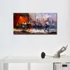 スカイラインモダンアートの景色を眺めながら音楽を演奏するウィレムハエンラエツによる手作りのシティスケープ油絵