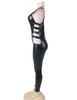 Atacado-RT80270 Faux couro preto sexy bodysuit completo oco out erótico mulheres macacões sem mangas clubwear macacão romper