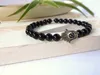 SN0307 Hamsa Hand black agate natural stone bracelet mala yoga Man bracelet stretch mens jewelry new design bracelet