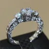 Fashion Lady's White Sapphire 925 Sterling Silver Wedding Crystal Gemstone Ringar Smycken för Kvinnor SZ 5,6,7,8, 9, 10