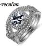 Vecalon 2016 CUSHION CUT 3CT Имитация Diamond CZ 3-I в-1 Обручальное кольцо для женщин 10KT Белое золото заполненное кольцо для взаимодействия