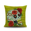 Färgglada Skull Head Pillow Case Halloween Present Heminredning Kudde Fyrkantig Sofa Dekorativa Kuddar Hem Bilkudde Skydd