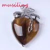 Natuurlijke edelsteen hart hangers ketting ketting verzilverd lint metalen accessoires Europese mode-sieraden voor vrouwen