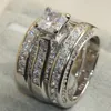 SZ 5-11 Victoria Wieck Women Luxury Jewelry 7mm Princess cut White Sapphire Simulated Diamond Gem 925 Sterling Silver Wedding 3IN1 Band Ring
