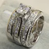 SZ 5-11 Victoria Wieck Vrouwen Luxe Sieraden 7mm Princess cut White Sapphire Simulated Diamond Gem 925 Sterling Silver Wedding 3IN1 Band Ring