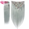 Straight Hair Clip In Brazilian Virgin Human Hair Extensions Silver Grey Color 7 PiecesSet 120g Clips Gray Color Hair Extension2374708