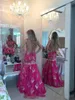 Gorgeous Fushia Sheer Zurück Prom Kleider 2017 Sommer Spitze Applique Mermaid Sleeveless Evenin Kleider Mit Bogen V-ausschnitt Arabisch Formale tragen