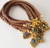 100Pcs gold HAMSA HAND Evil Eye String Bracelets Lucky Charms Leather 20cm2796