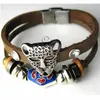 12 UNIDS / lote Envío Gratis Venta Caliente City Boy Pulsera de Moda Aleación Retro Leopard Head Cloisonne Color Multilayer Knitting Men's BraceletYC2035