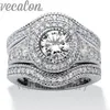 Vecalon Fashion Vintage Engagement Wedding band Ring Set for Women 2ct Cz Diamond 10KT White Gold Filled Party Finger ring