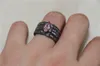 Mode 10kt svart guld fylld ädelsten ring finger dam marquise cut rosa simulerade diamant zircon ringar bröllop brud smycken för kvinnor