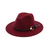 5PCSFashion Top Hats For Men Women Elegant Fashion Solid Felt Fedora Hat Band Wide Flat Brim Jazz Hats Stylish Trilby Panama CA1238390