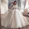 Elegant Wedding Dresses Plus Size Lace Applique Crystal Beaded Ball Gown Jewel Neck Long Sleeves Arabic Floor Length Formal Bridal Gowns