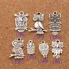 3D Bird Owl Charms Pendants Fashion 100pcs/lot 7styles Tibetan Silver Fit Bracelets Necklace Earrings Jewelry DIY LM40