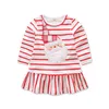 Baby Girls Christmas Deer Santa Claus Dress Cartoon Barn Stripe Princess Dresses Xmas Kids Kostym C2573