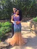 Seksowna czarna dziewczyna Dwa kawałki Prom Dresses 2017 Pary Moda Spaghetti z dżetów Mermaid Court Train Crystal Formalne suknie wieczorowe
