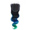 1bbluegreen ombre mänskliga hårbuntar 3st med 44039039 spetsstängning tre ton teal ombre hårförlängningar brasilianska bod53354796210619