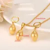 Egg Oval Bead Necklace Pendant Bullet Earrings Jewelry Set Party Gift 14k Yellow Fine Gold GF Africa ball Women Fashion