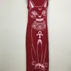 Abiti da sera sexy per le donne 2016 Abiti estivi Vestidos Vino Rosso Nero Sexy Cartoon Cat Stampa Boho Long Maxi abiti da spiaggia