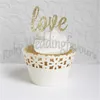 Gratis Verzending 24 stks Gouden Liefde Glitter Cupcake Picks Topper Party Evenement Geschenken Mini Cake Picks Sweet Table Decoratie Tandenstokers Benodigdheden