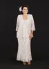 Vintage 2019 Ivory Lace 3 Pieces Mother Of Bride Dresses Long Sleeve Jacket Ankle Length Plus Size Dress For Mother of The Groom