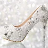 Branco lindo completo frisado 4 polegadas High-Heeled dama de honra sapatos nupcial diamante de cristal Senhora sapato para bola de festa de casamento sapatos de baile