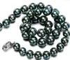 Noble 10-11mm Naturalny Tahitian Black Green Pearl Necklace 18inch 925 Silver Zapięcie