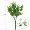 Artificial Shrub with Stems in Green Faux Plastic Eucalyptus Leaves Bushes Fake Simulation Greenery Plants Pack of 10