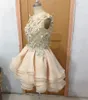 2017 Sexy Scoop Appliques Mini Ball Gown Prom Dresses With Crystal Organza Tiered Plus Size Evening Formal Party Gown BP07