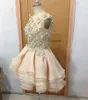 2017 Sexy Scoop Appliques Mini Ball Gown Prom Dresses With Crystal Organza Tiered Plus Size Evening Formal Party Gown BP07