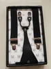 Men's Genuine Leather Y-Back Button Suspender Tuxedo Adjustable Striped Solid Print Clip-On Metal Braces with box