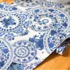 Blue Cotton & Linen Tea Table Runner Round Endless Pattern Printed Home Hotel Table Cover Dust Proof Home Textile